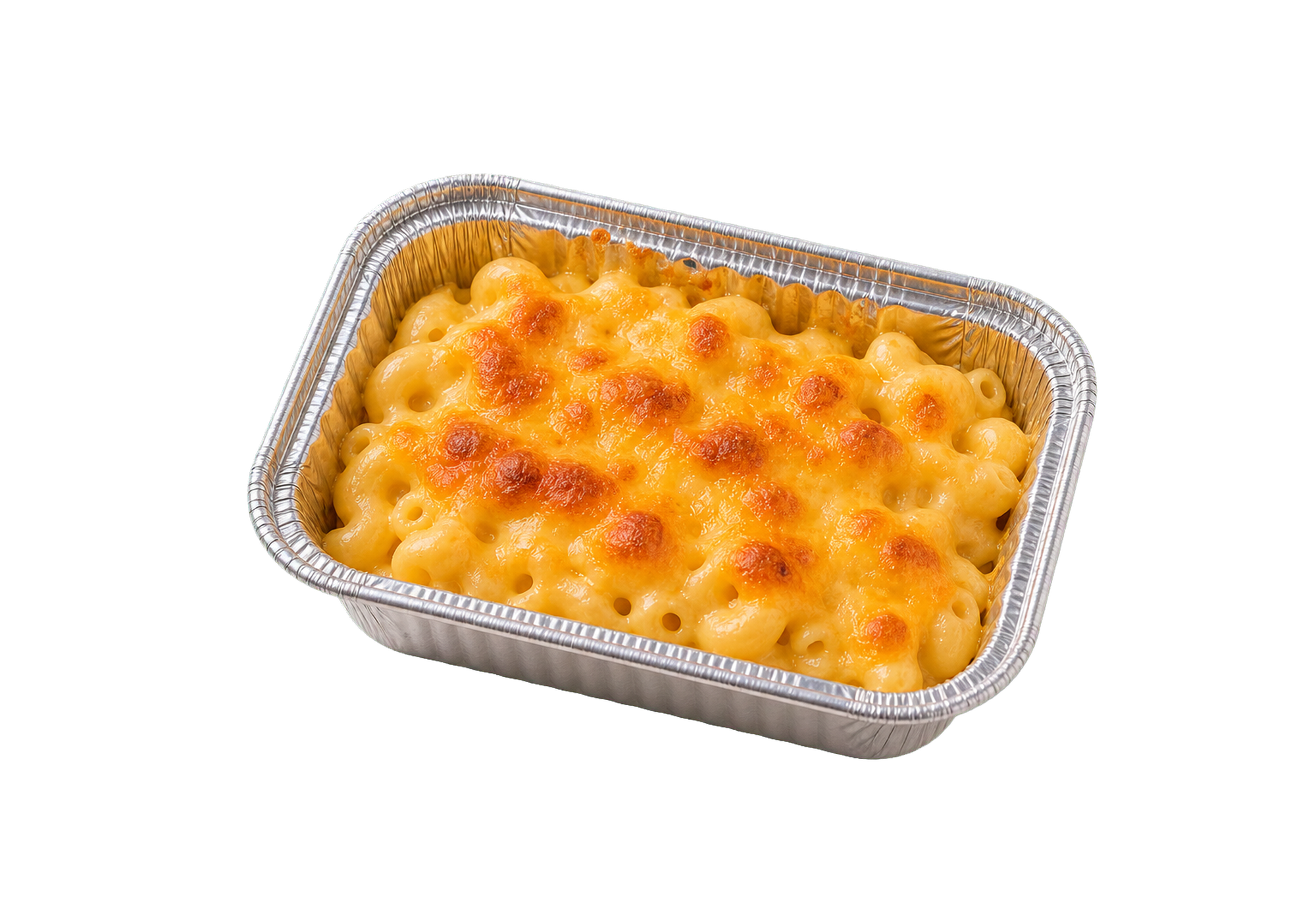Kids Macaroni and Cheese in a small opened aluminum foil tray