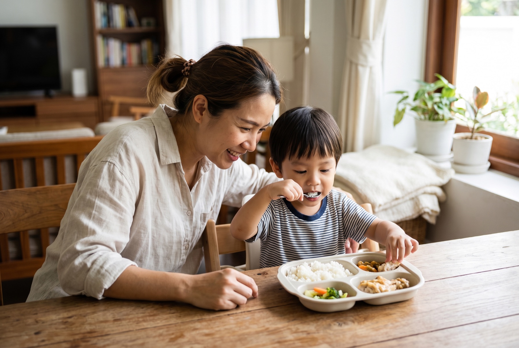 Parent and child sharing a My Little Boss meal
